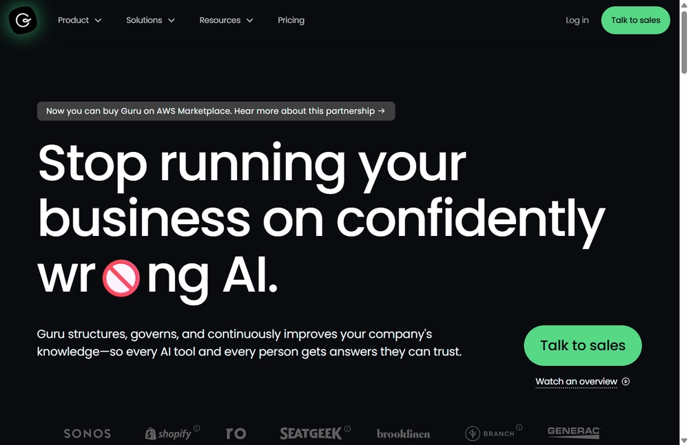 Guru homepage screenshot