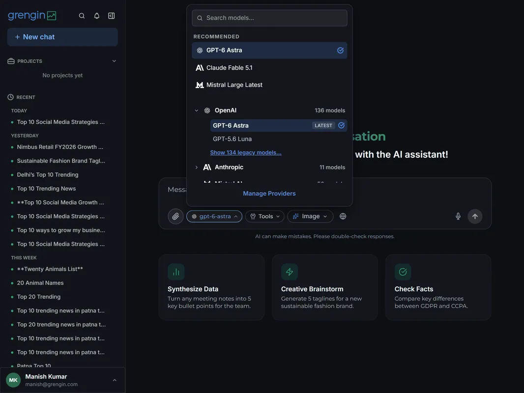 AI Model Selection Interface showing access every ai model from one platform features including openai and anthropic