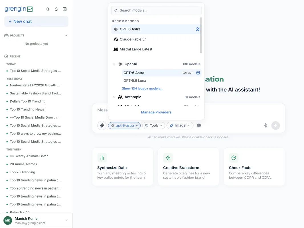 AI Model Selection Interface showing access every ai model from one platform features including openai and anthropic