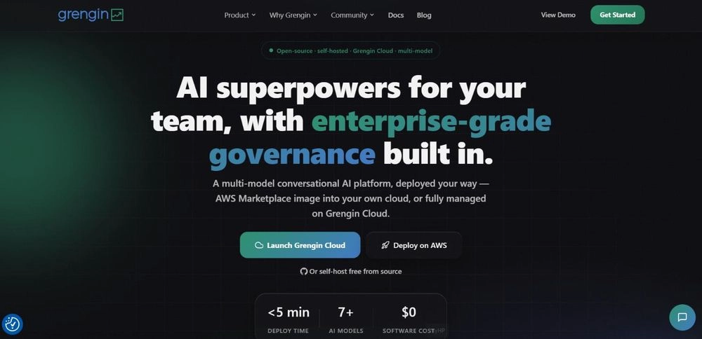 Grengin homepage: AI superpowers for your team, with enterprise-grade governance built in