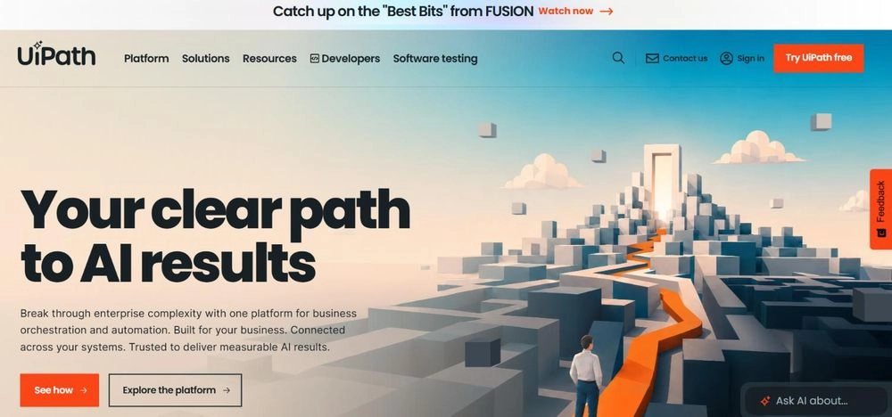 UiPath homepage: Your clear path to AI results