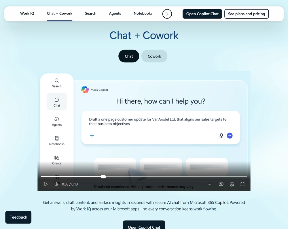 Microsoft 365 Copilot product page screenshot