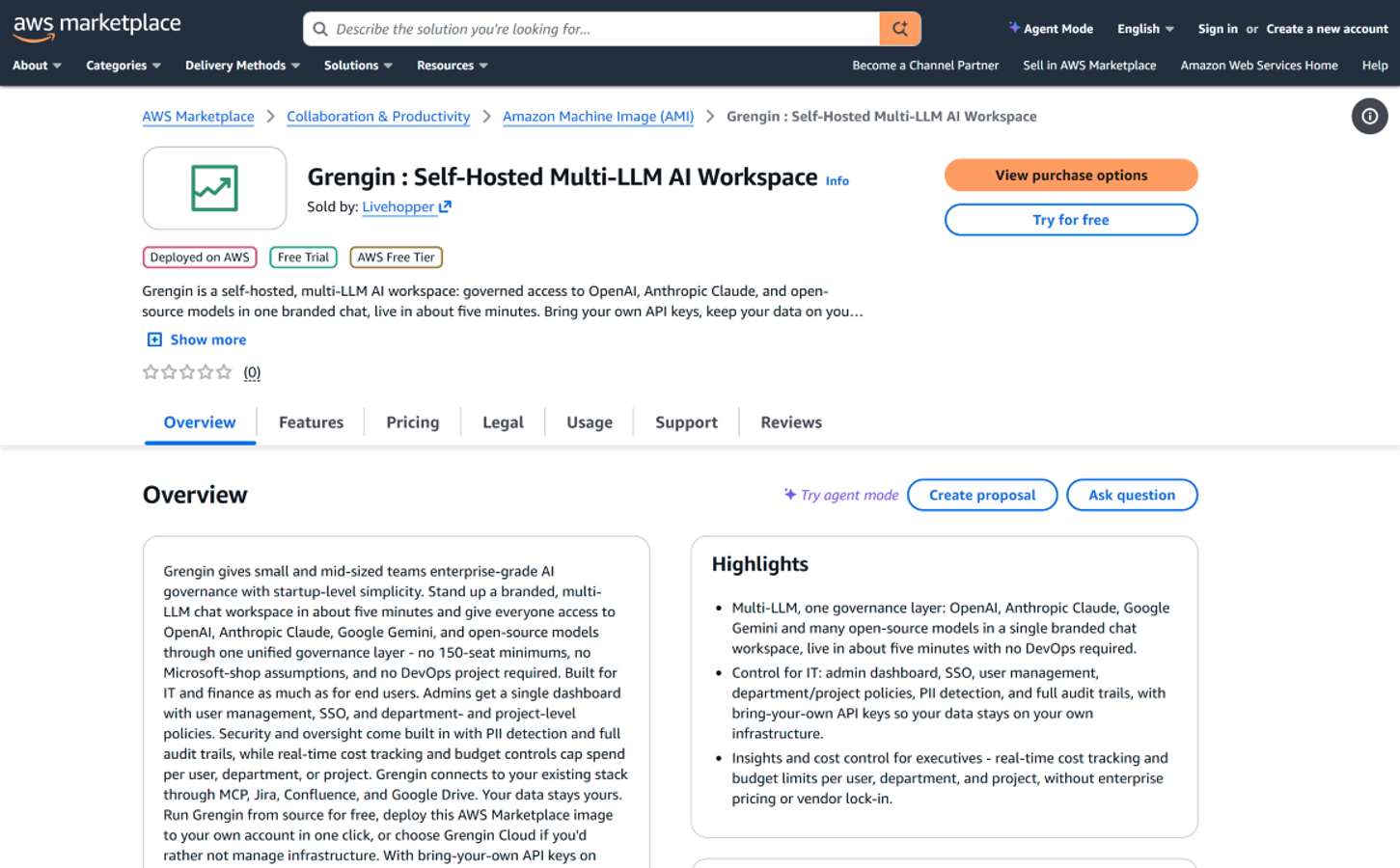 Grengin aws marketplace image