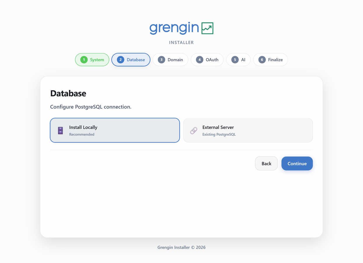 Grengin installer select database