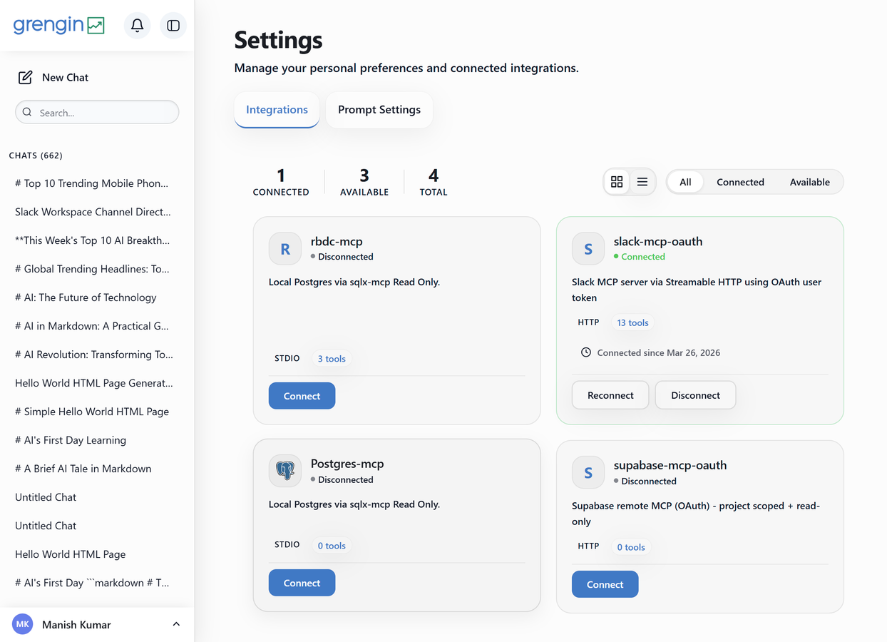 Grengin user settings